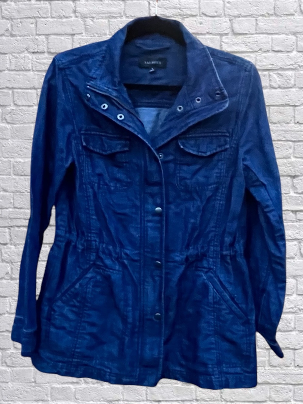 Talbots Cotton Hemp Denim Utility Field Jacket Size S Indigo Blue